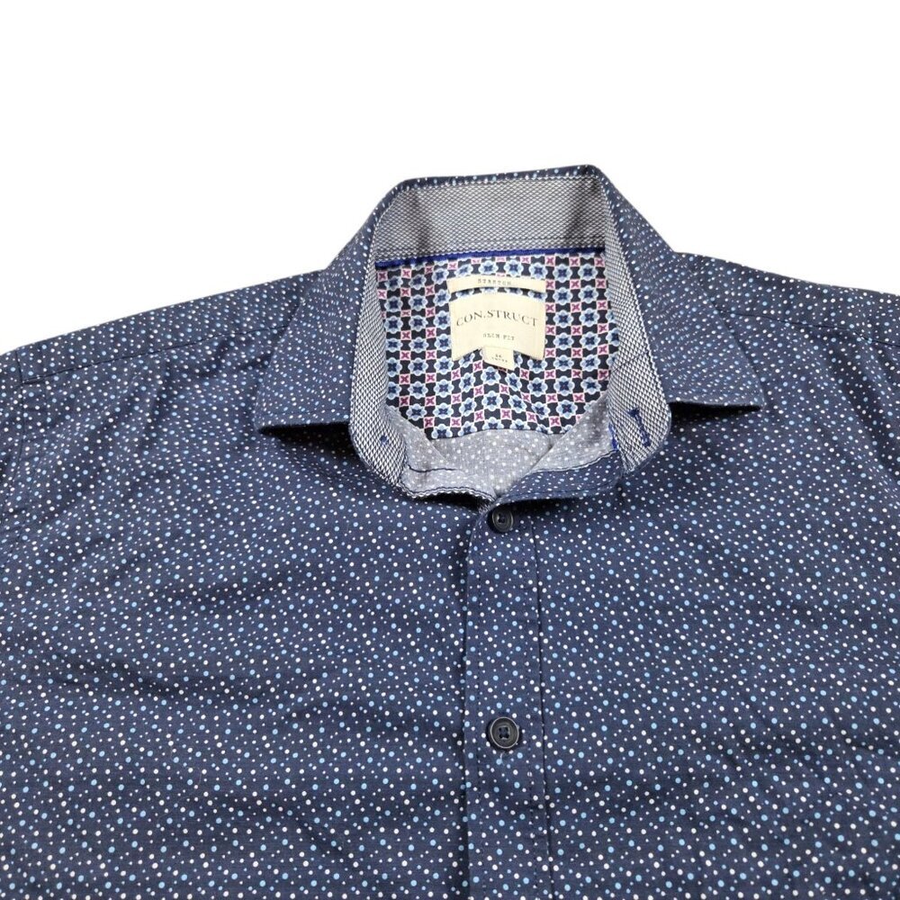Con.Struct Shirt Mens 16/34-35 Slim Blue Polka Dot Fit Long Sleeve Button Up
